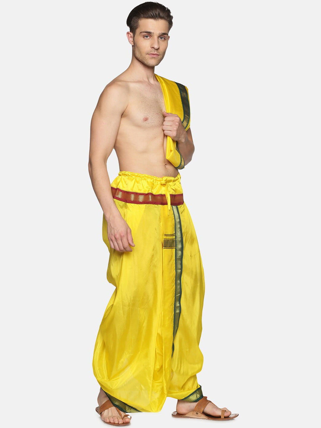 Sethukrishna Men Yellow Readymade Dhoti Pant & Angavastram | Grocsy