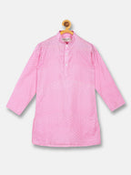 Sethukrishna Boys Pink & White Solid Shirt with Veshti Set | Grocsy