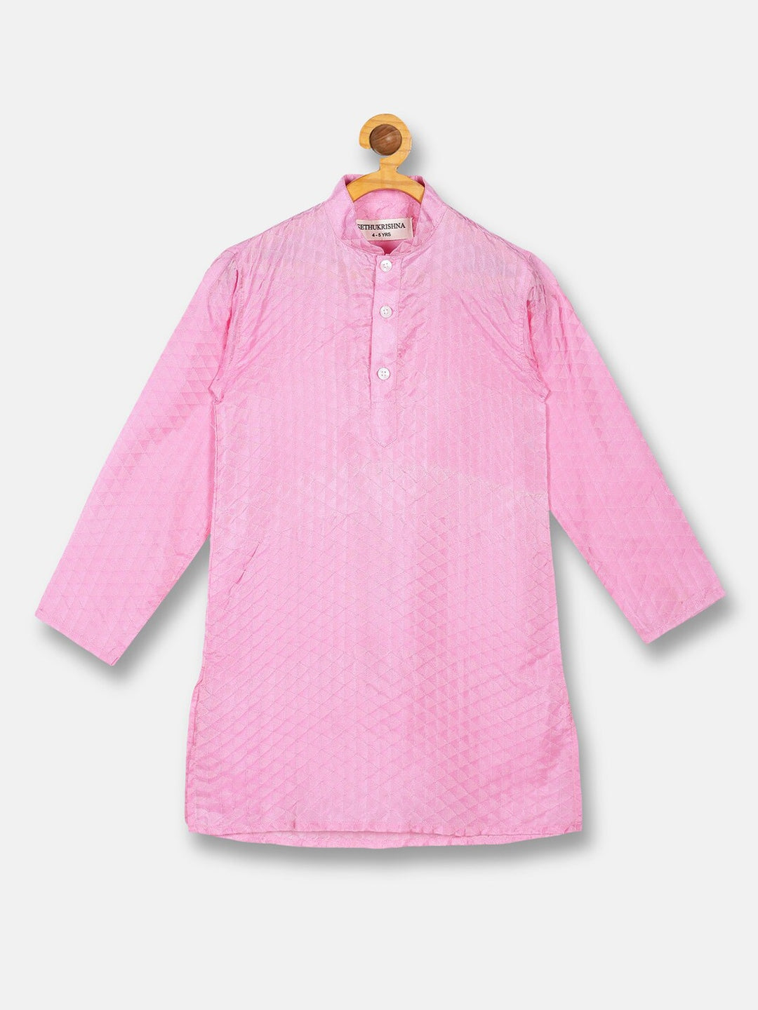 Sethukrishna Boys Pink & White Solid Shirt with Veshti Set | Grocsy