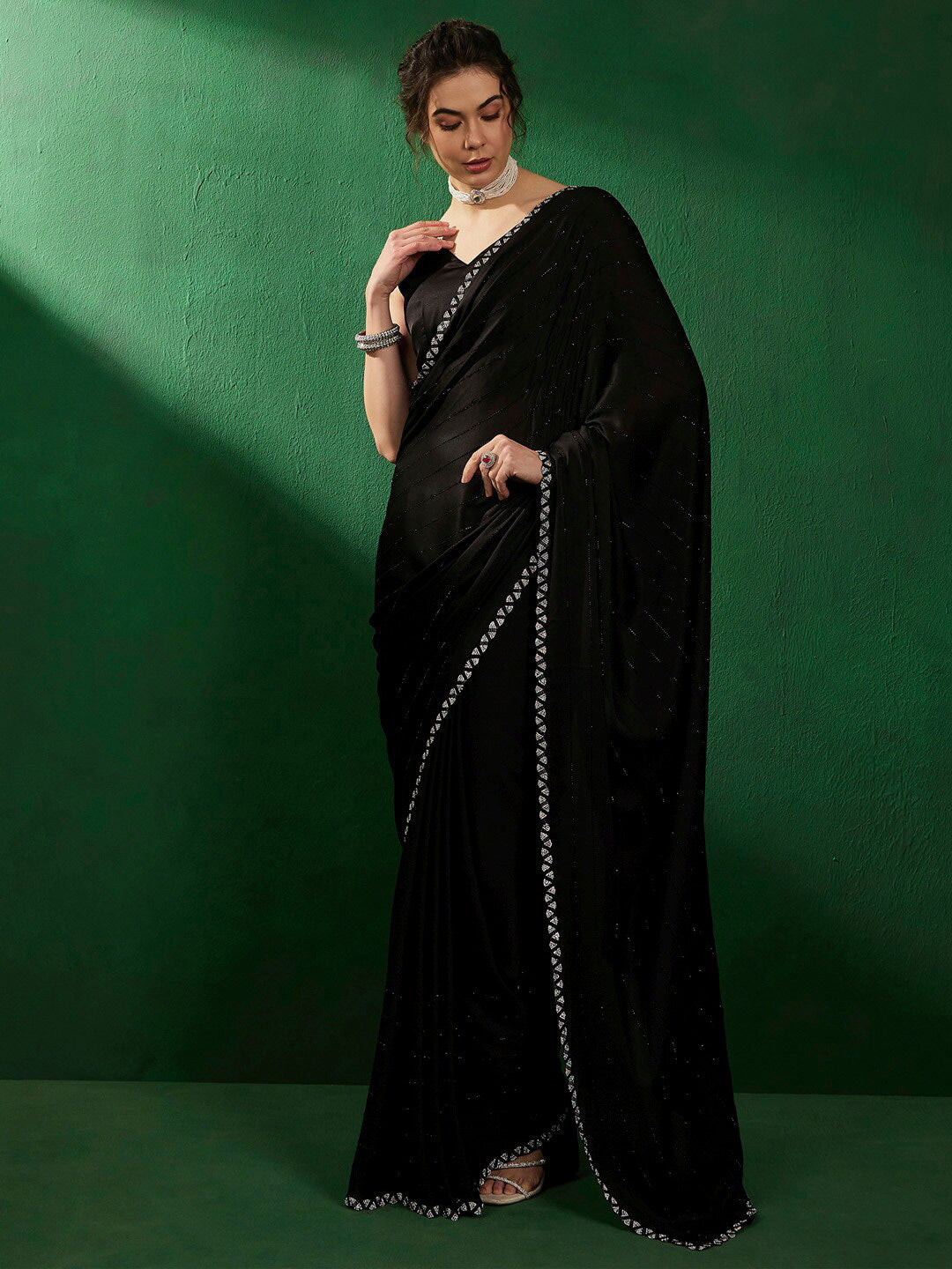 Sangria Embellished Satin Saree | Grocsy