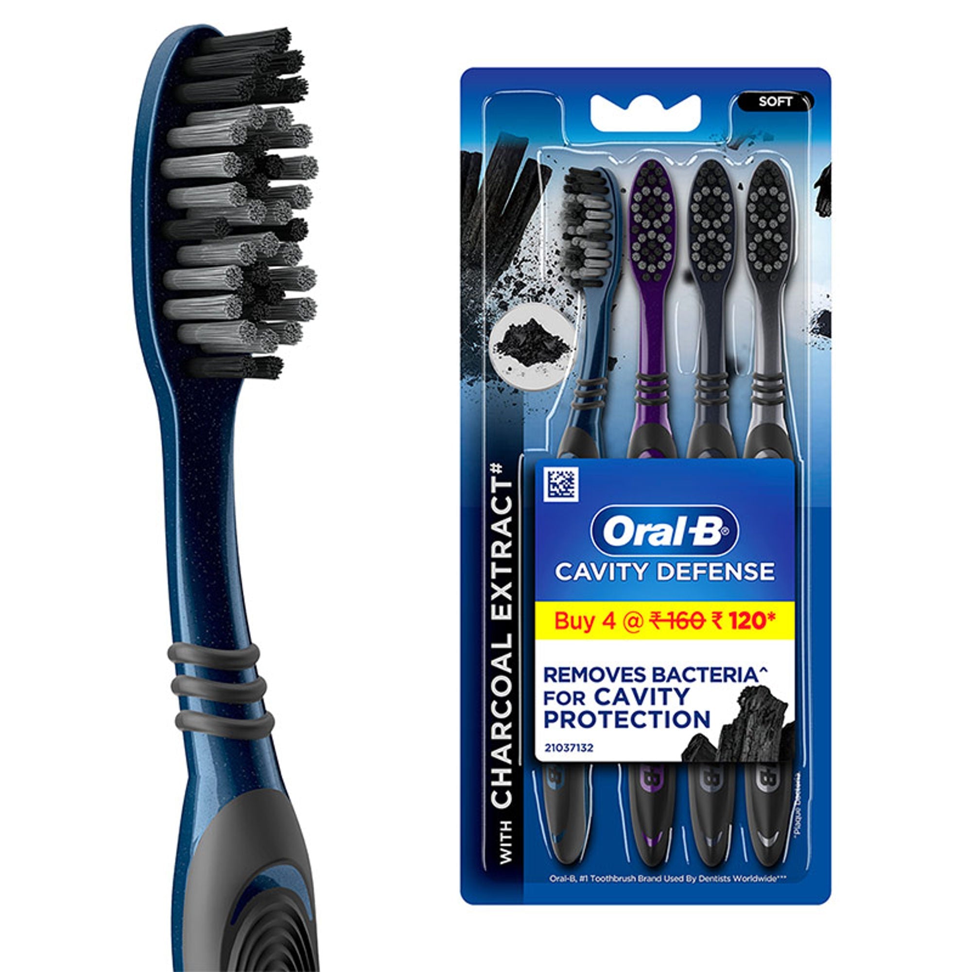 Oral-B Oral B Cavity Defense 123 Black Toothbrush With Charcoal Extract- Medium (Pack Of 4) | Grocsy