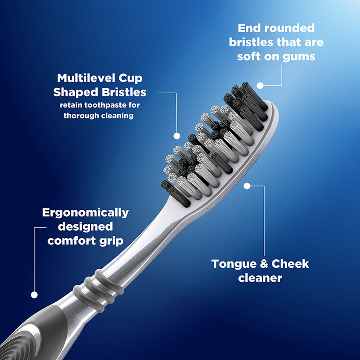Oral-B Oral B Cavity Defense 123 Black Toothbrush With Charcoal Extract- Medium (Pack Of 4) | Grocsy