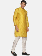 Sethukrishna Men Yellow Angrakha Kurta with Pyjamas | Grocsy