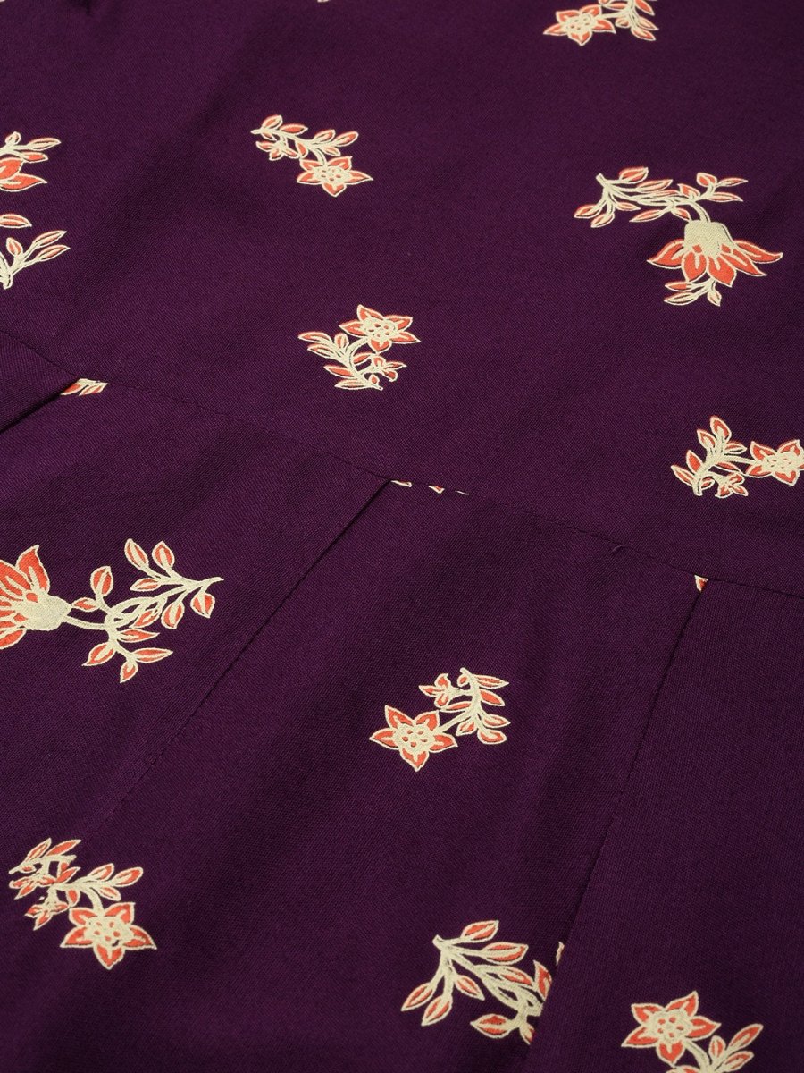 All About You Women Purple Floral Print Regular Kurta with Trousers | Grocsy