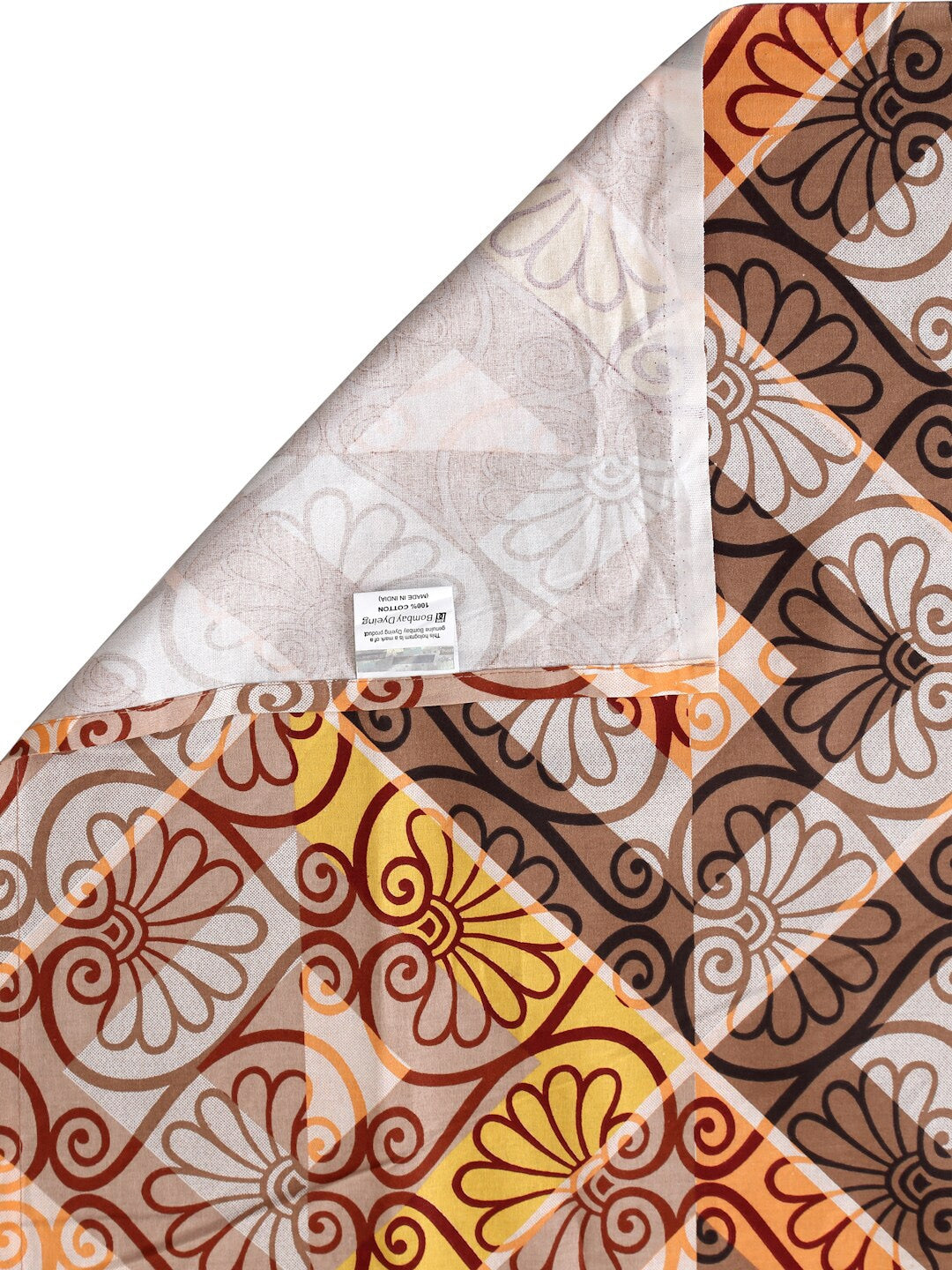BOMBAY DYEING Epigram Brown & Yellow Ethnic Cotton 120 TC Queen Bedsheet & Pillow Covers | Grocsy