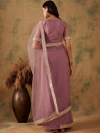 Sangria Mauve Zari Embroidered and Sequinned Net Saree | Grocsy