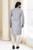 Raivat Ethnic Cotton Thread Work Kurta Pajama In Grey Colour | Grocsy