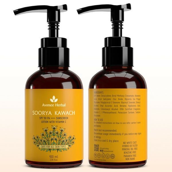 Avimee Herbal Soorya Kawach SPF 50 PA++++ Vitamin C Sunscreen Lotion | Grocsy