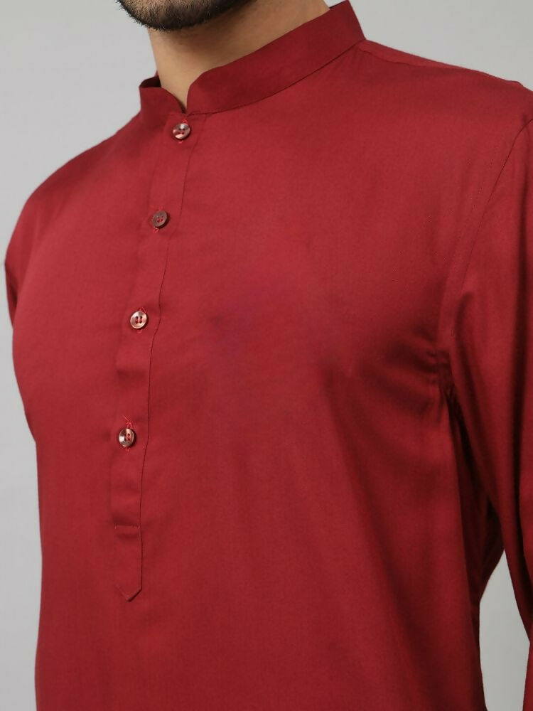 Giza Cotton Maroon Plain Kurta by Hilo Design | Grocsy