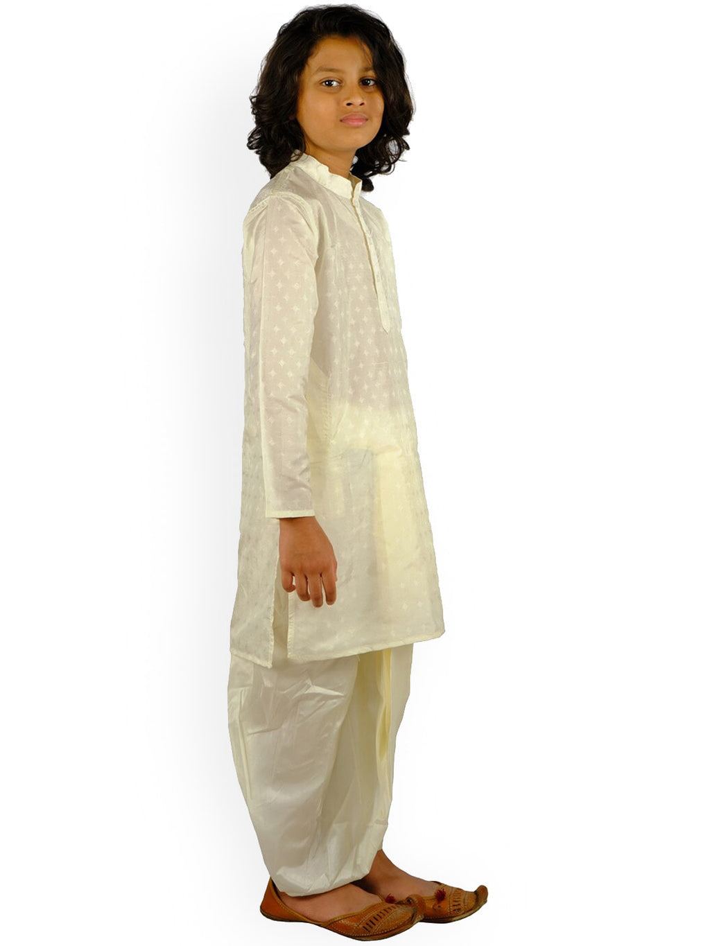 Sethukrishna Boys Cream-Coloured Embroidered Angrakha Kurta with Salwar & With Dupatta | Grocsy
