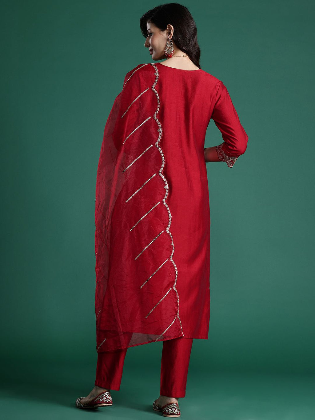 Indo Era Ethnic Motifs Embroidered Sequinned Liva Kurta With Trousers & Dupatta | Grocsy