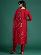 Indo Era Ethnic Motifs Embroidered Sequinned Liva Kurta With Trousers & Dupatta | Grocsy