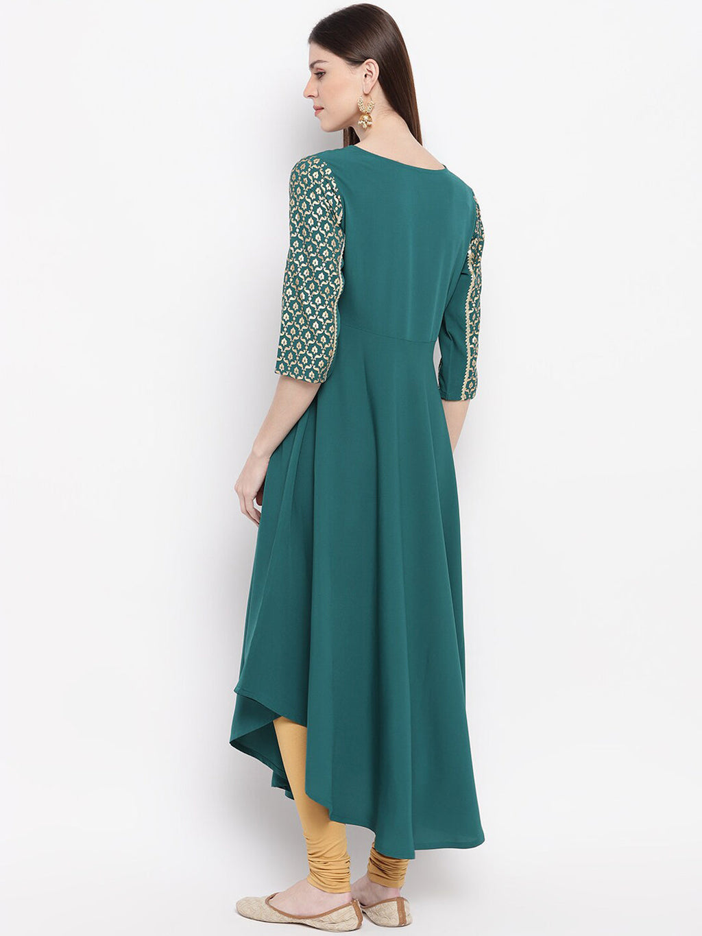 Janasya Women Teal Ethnic Motifs Yoke Design Crepe Anarkali Kurta | Grocsy