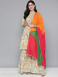 HERE&NOW Women Floral Printed Gotta Patti Pure Cotton Kurta with Sharara & Dupatta | Grocsy