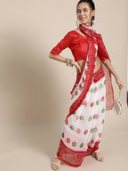 Saree Mall Geometric Poly Chiffon Saree with Printed border | Grocsy