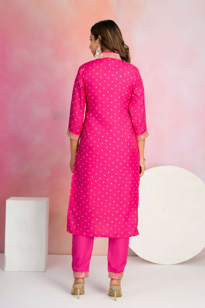 Ethnic Festive Wear Viscose Chanderi Pink Stitched Suit With Dupatta - Tanisha | Grocsy