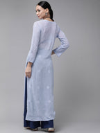ADA Women Blue & Blue Ethnic Motifs Embroidered Chikankari Georgette Kurta | Grocsy
