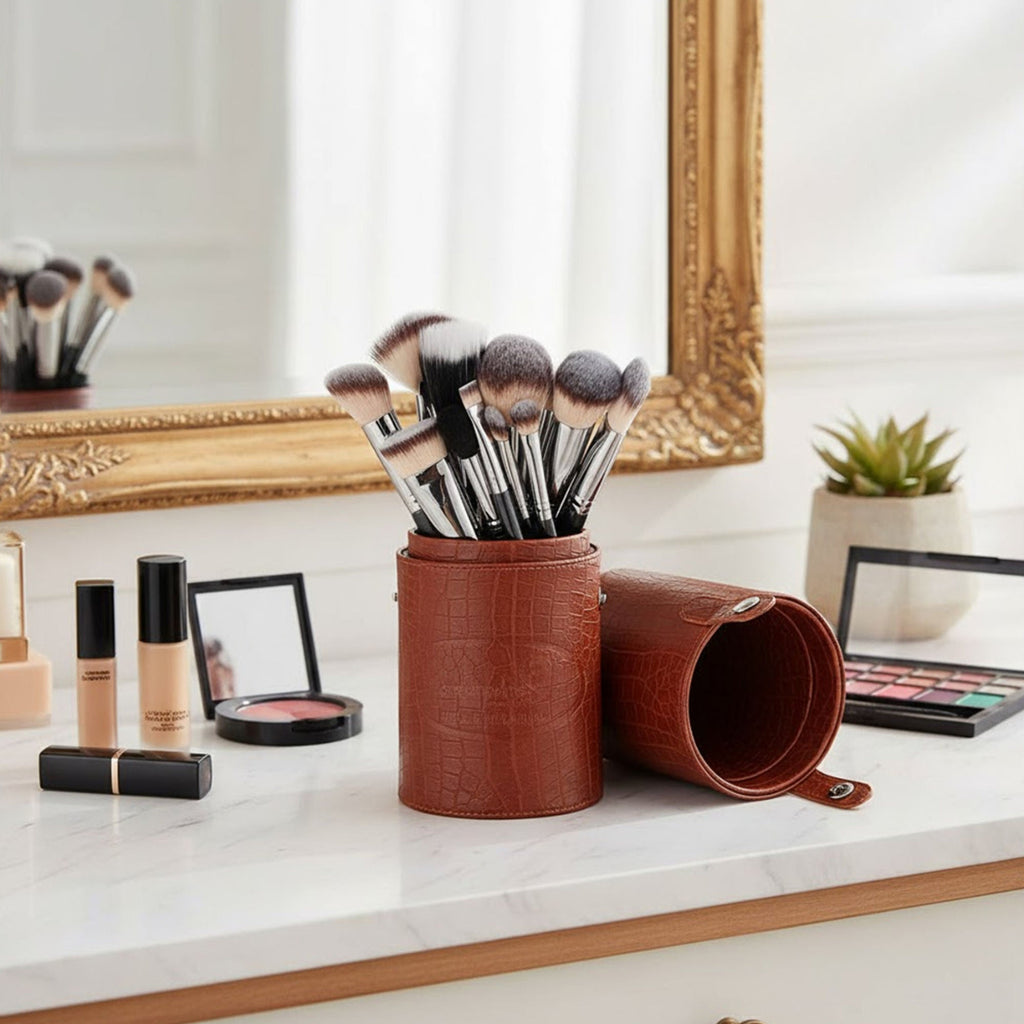 London Prime Cosmetics Brush Holder Cylinder Shaped Orange Rust | Grocsy