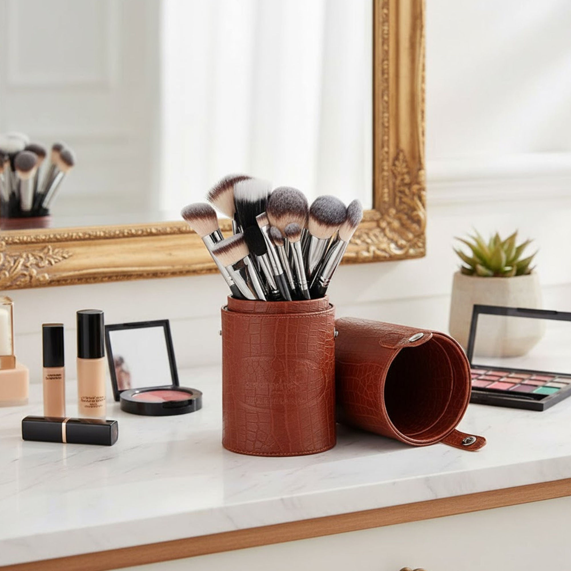 London Prime Cosmetics Brush Holder Cylinder Shaped Orange Rust | Grocsy