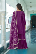 Teeya Creation Wine Colour Chinnon Silk Heavy Embroidery Work Fully Stitched Salwar Suit | Grocsy