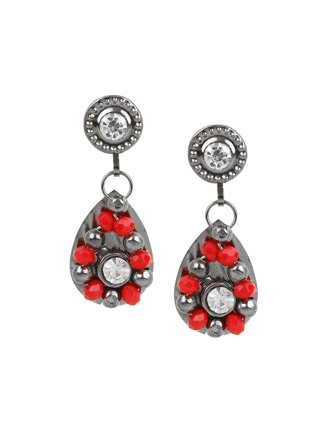 Cardinal Women Oxidised Silver-Plated Red Stone Studded & Beaded Jewellery Set | Grocsy