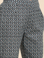Sangria Ethnic Motifs Printed High Slit Gotta Patti Pure Cotton Kurta With Trousers | Grocsy