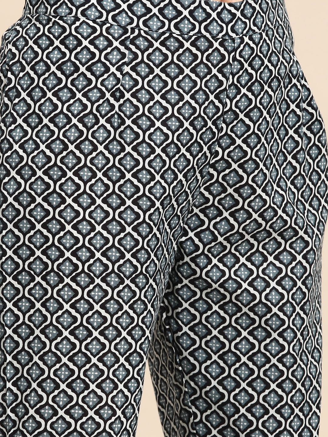 Sangria Ethnic Motifs Printed High Slit Gotta Patti Pure Cotton Kurta With Trousers | Grocsy