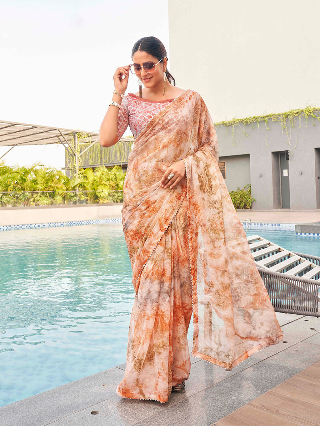 Tikhi Imli Tie and Dye Chiffon Saree | Grocsy