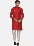 Sethukrishna Men Maroon Angrakha Kurta with Pyjamas | Grocsy