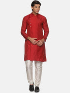 Sethukrishna Men Maroon Angrakha Kurta with Pyjamas | Grocsy