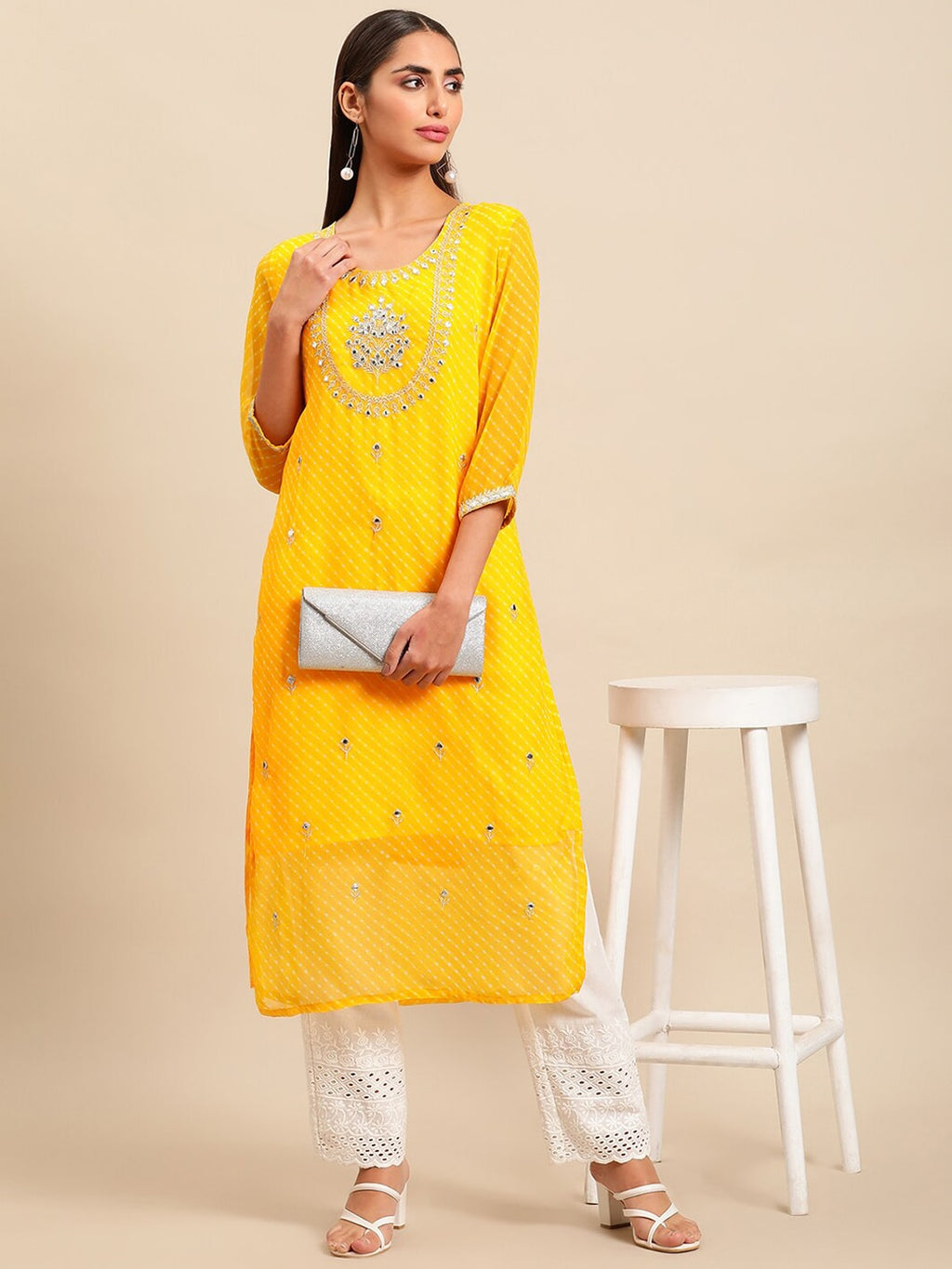 Sangria Women Ethnic Motifs Printed Mirror Work Indie Prints Kurta | Grocsy