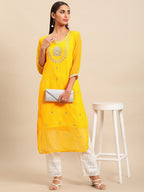 Sangria Women Ethnic Motifs Printed Mirror Work Indie Prints Kurta | Grocsy