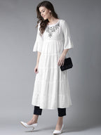 HERE&NOW Women White Yoke Design Anarkali Kurta | Grocsy