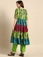 Sangria Women Green Dyed Tiered Kurta with Palazzos | Grocsy