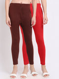 TAG 7 Women Pack Of 2 Red & Burgundy Solid Woolen Ankle Length Leggings | Grocsy