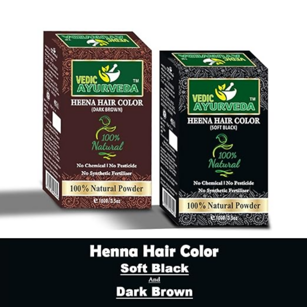 VedicAyurveda Natural Soft Black Henna Hair Color & Natural Dark Brown Henna Hair Color | Grocsy