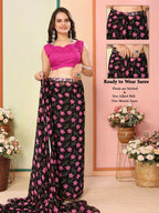 Black Georgette Designer Printed Ready To Wear Saree - Elite | Grocsy