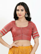 Joban Fashion Maroon Brocade Padded Blouse With Round Neck Elbow Sleeves | Grocsy