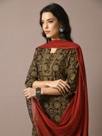 Myshka Women's Multi Printed Cotton Straight Party Kurta Set With Dupatta | Grocsy