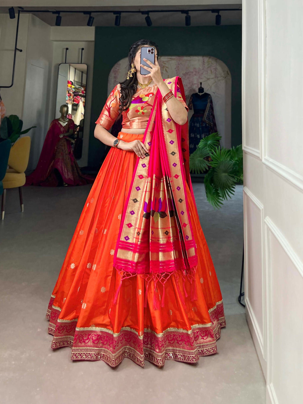 Vastranavya Perfect Classic And Contemporary Fashion Paithani Lehenga Choli - Red | Grocsy