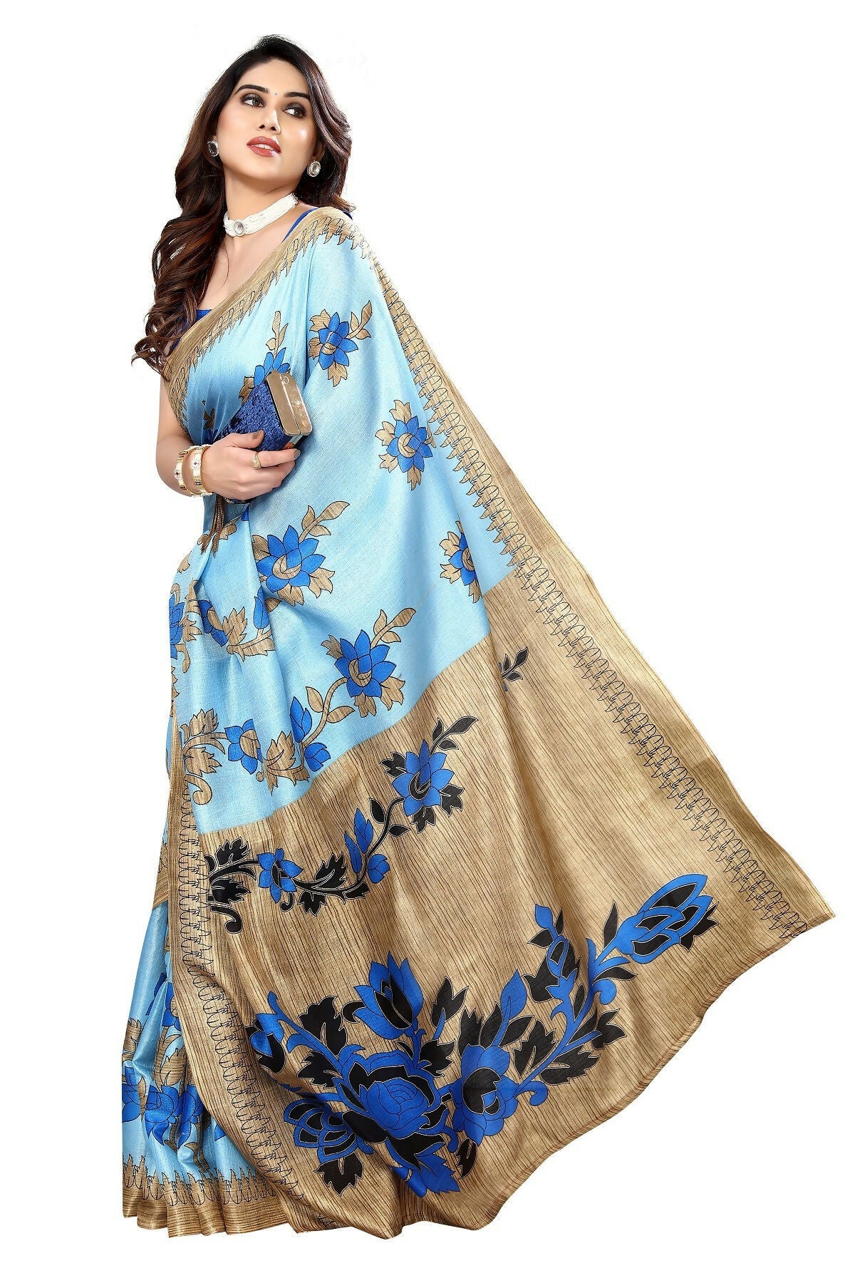 Vamika blue Printed Art Silk Saree | Grocsy