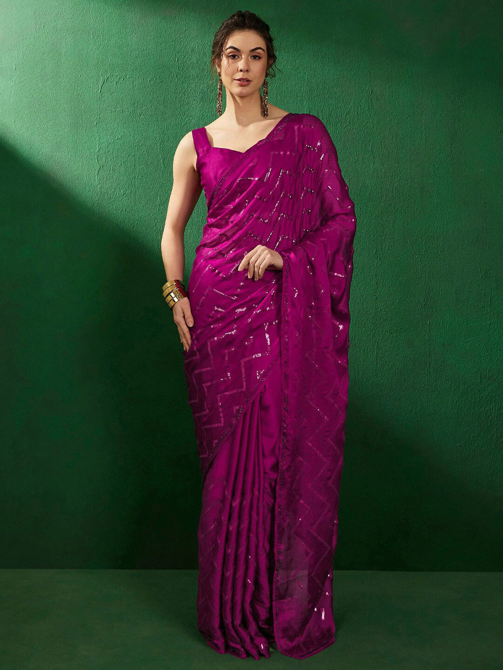 Sangria Geometric Embellished Beads and Stones Sarees | Grocsy