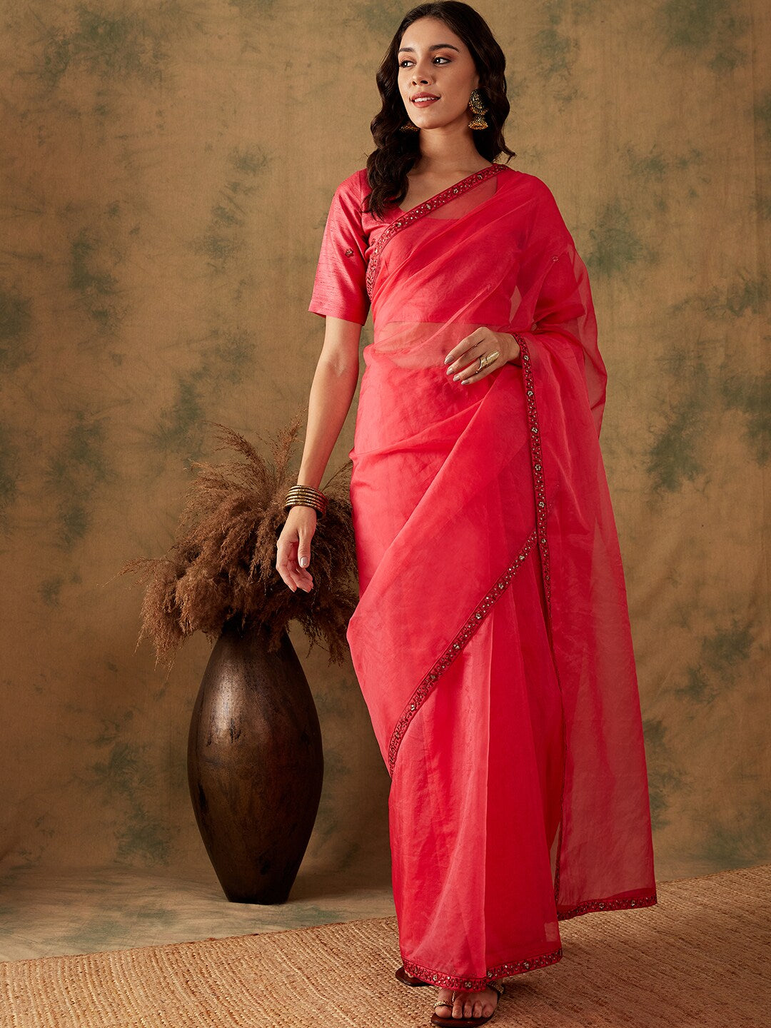Sangria Thread & Sequin Embroidered Border Sarees | Grocsy