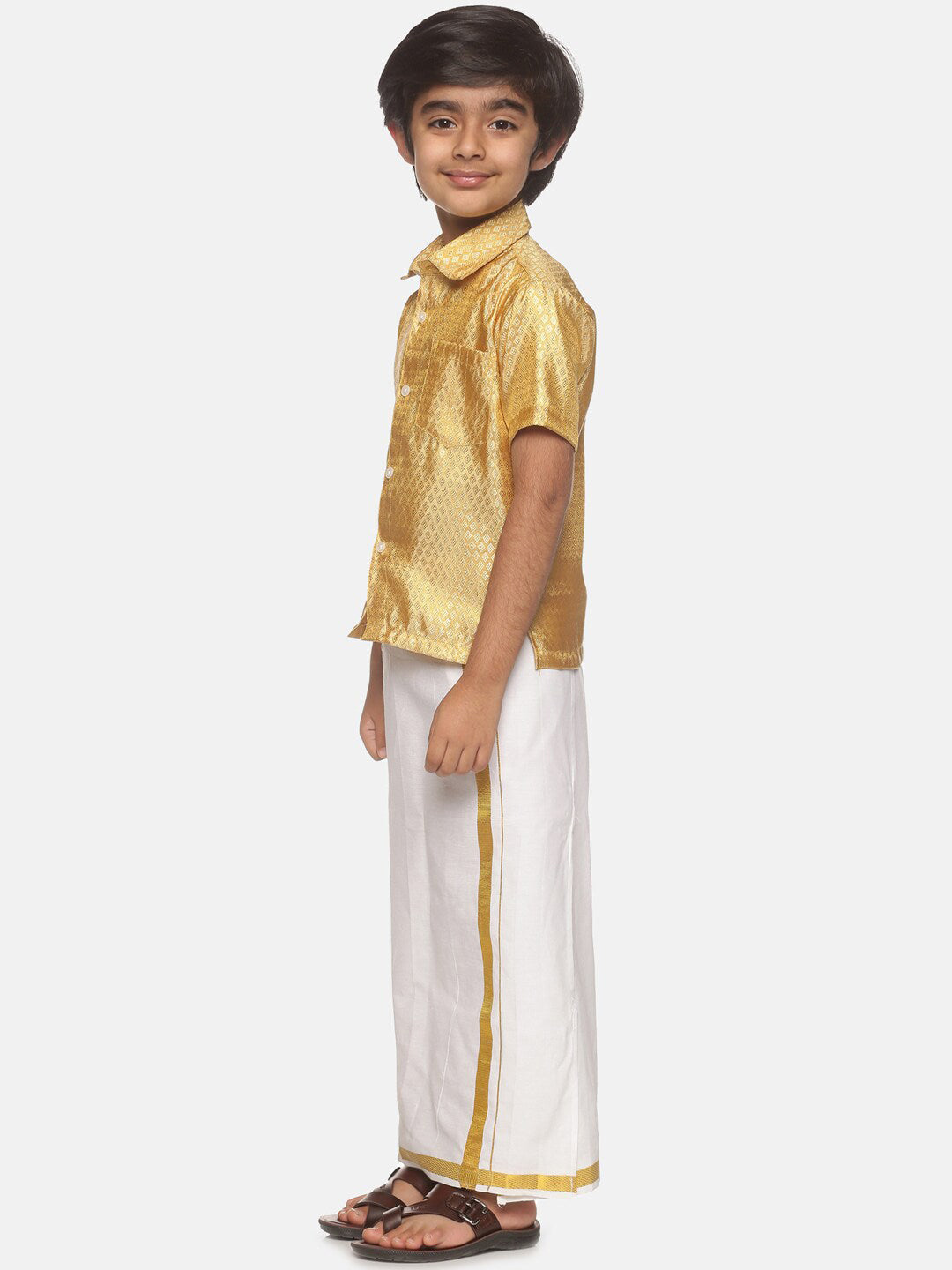 Sethukrishna Boys Golden & White Shirt with Dhoti | Grocsy