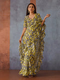 Tikhi Imli Geometric Digital Printed Ruffled Ready to Wear Saree | Grocsy