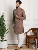 Sojanya Men Maroon & Off-White Woven Design Kurta with Churidar | Grocsy