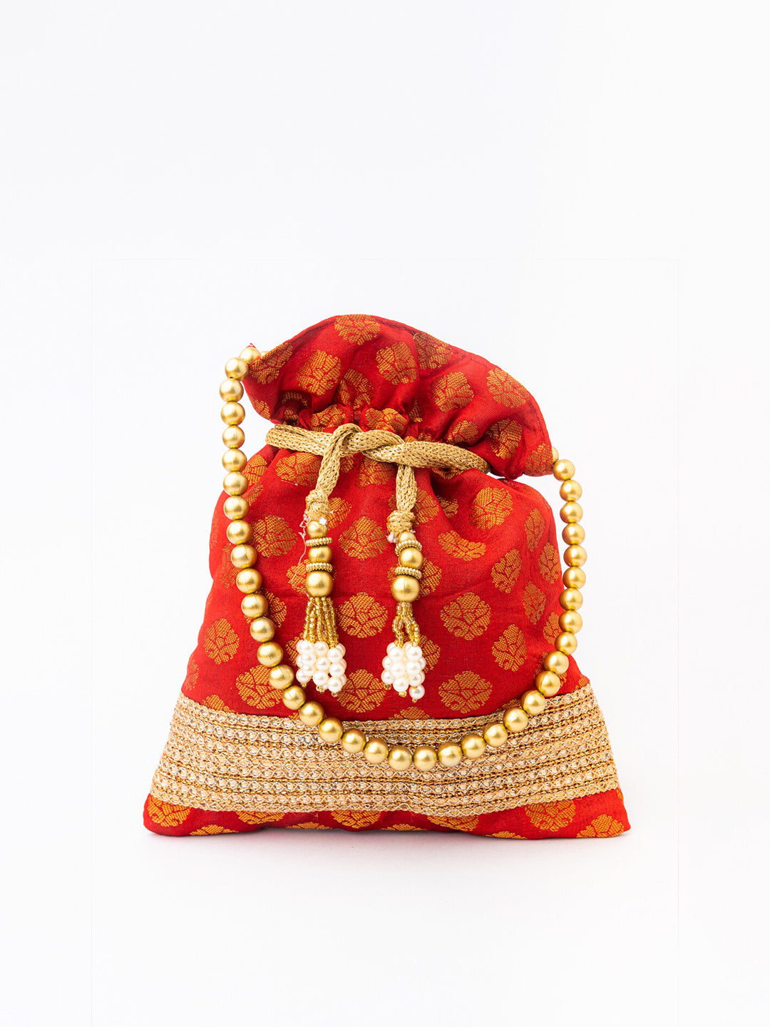 NR By Nidhi Rathi Red & Gold-Toned Embroidered Potli Clutch | Grocsy