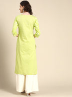 Sangria Women Lime Green Printed Satin Kurta | Grocsy