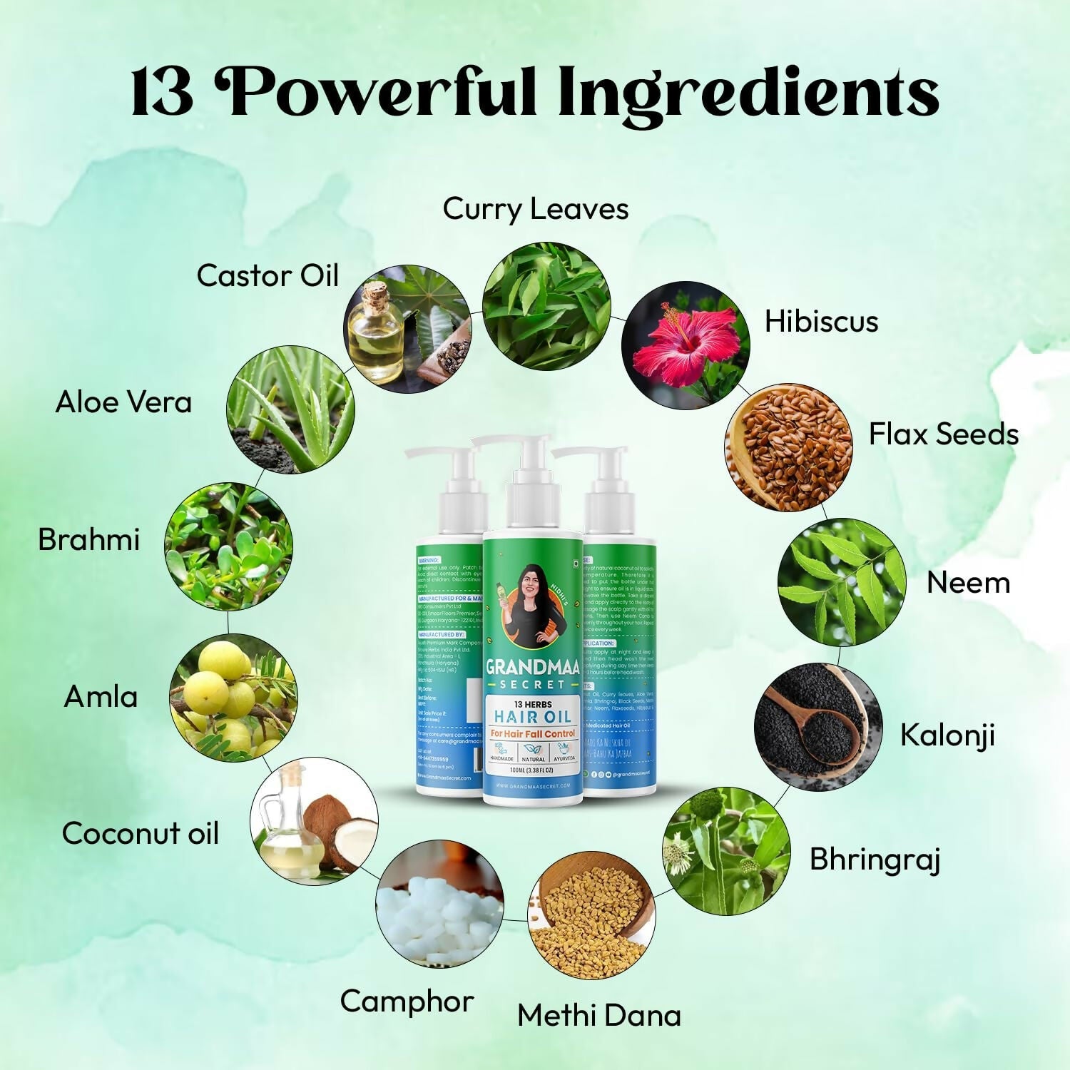 Nidhi's Grandmaa Secret 13 Herbs Hair Oil Handmade Natural Hair Oil With Coconut Oil, Curry Leaves & More Hair Fall Control Oil For Dry Damaged Hair | Grocsy