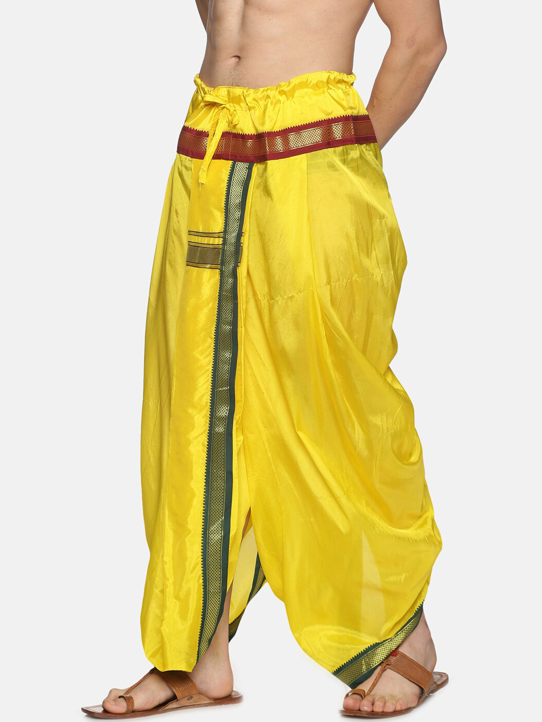 Sethukrishna Men Yellow & Green Solid Readymade Dhoti Pant | Grocsy